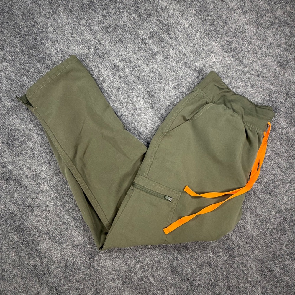 FIGS Yola Cargo Scrub Pants Womens XL Tall Olive Green Orange Drawstring 0516